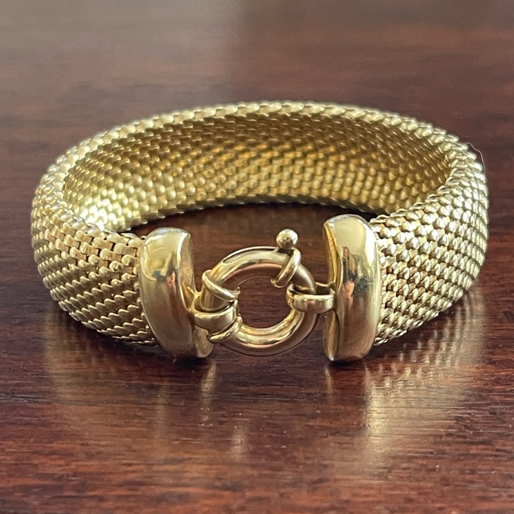 Italian 14K gold plated woven solid sterling silver bangle bracelet - Picture 9 of 11